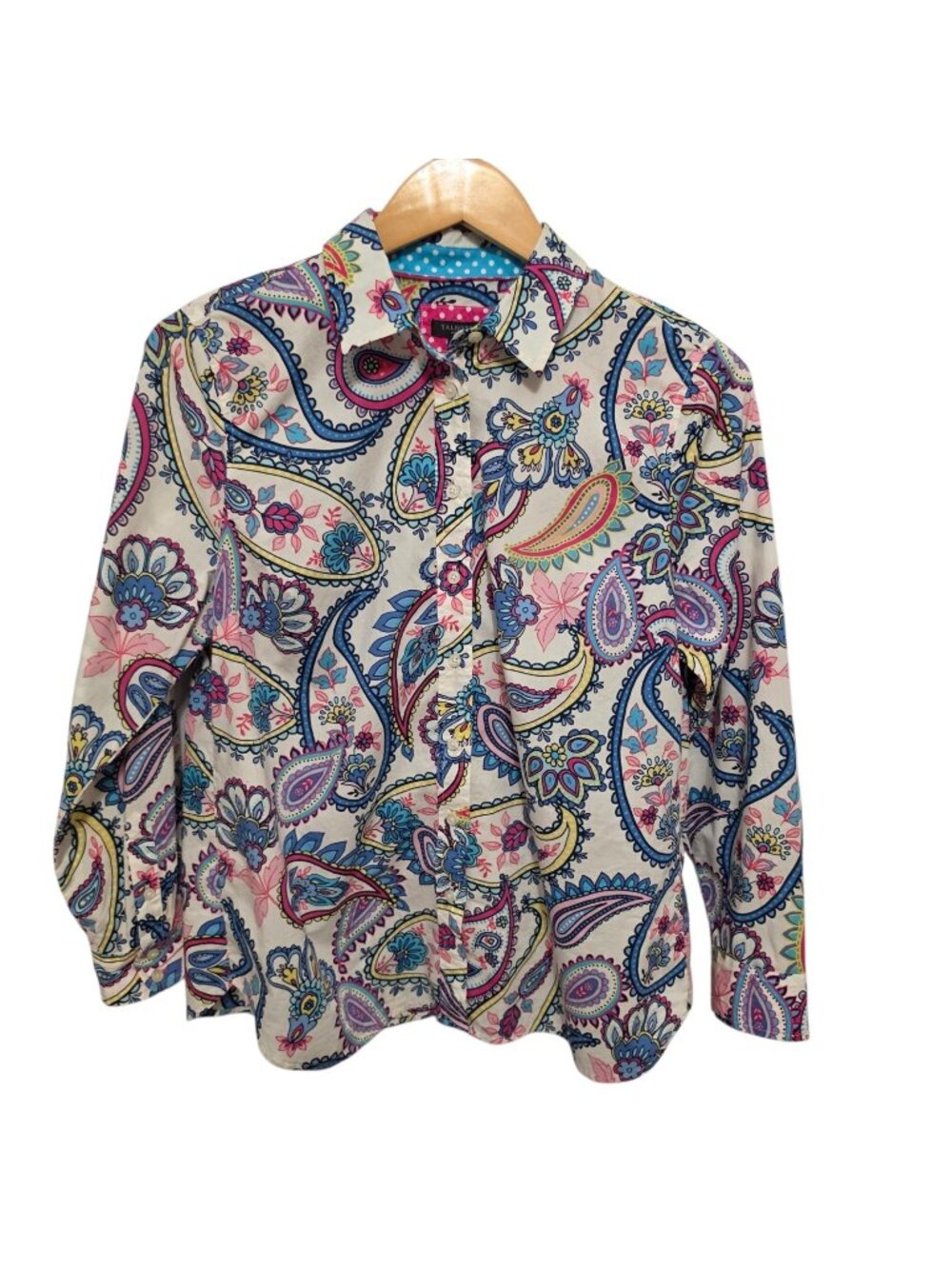 Talbots Blossom Paisley Button Front Shirt Petite MP 100% Cotton No Iron